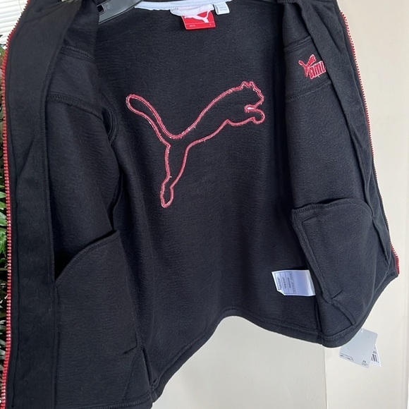 Brand New Puma Black Zip Up Fleece Jacket Embroidered Red Logo Sporty Athletic - Picture 14 of 16